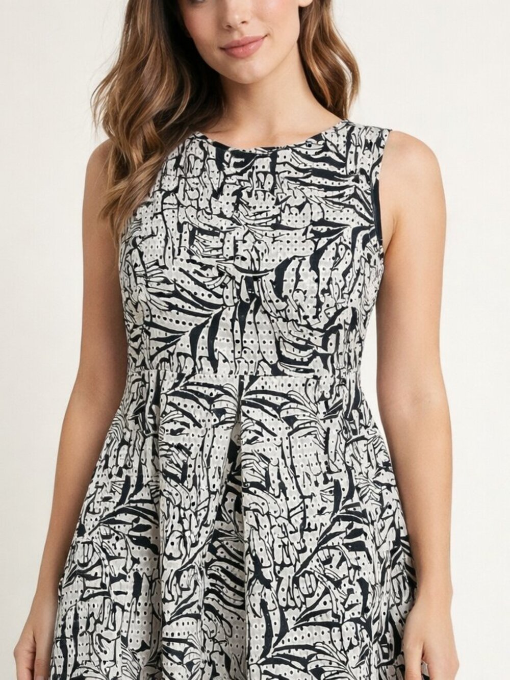 Taylor Blue and White Sleeveless Printed Fit-and-Flare Mini Dress